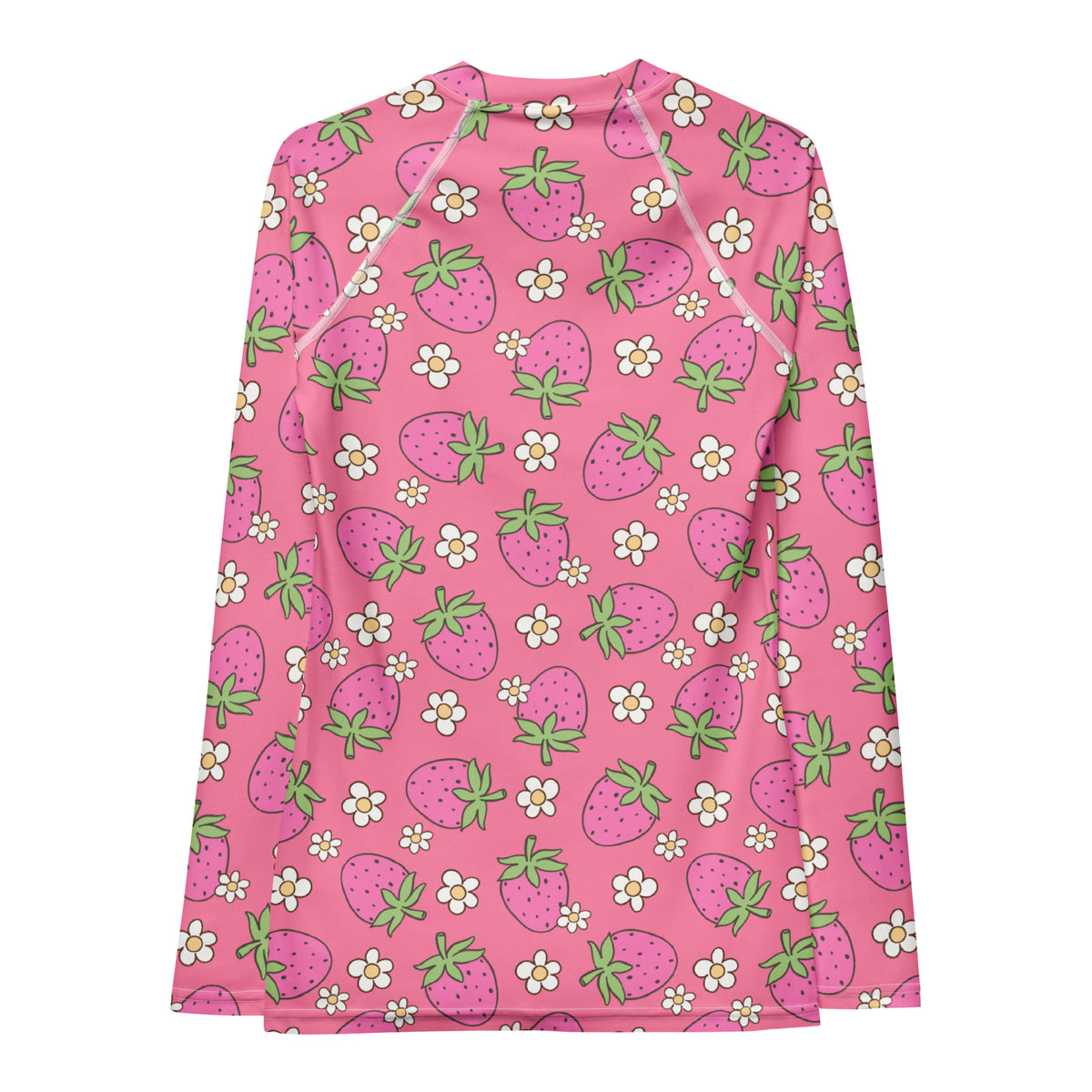 Women's Pink Strawberry Daisy Long Sleeve Rash Guard Swim Shirt – Buttery Soft, Sun Safe UPF 50+ Protection, Quick Dry & 4-Way Stretch Comfort