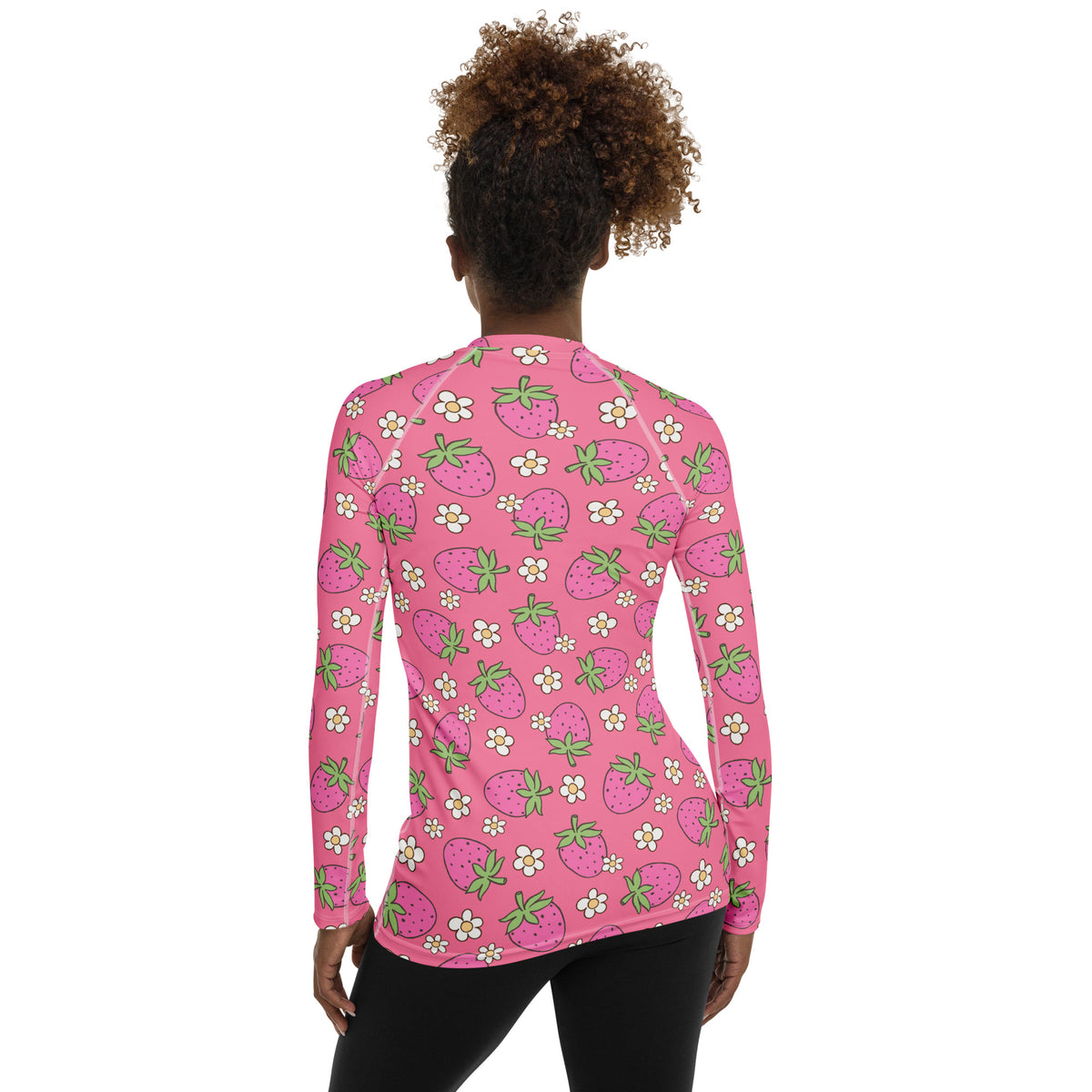 Women's Pink Strawberry Daisy Long Sleeve Rash Guard Swim Shirt – Buttery Soft, Sun Safe UPF 50+ Protection, Quick Dry & 4-Way Stretch Comfort