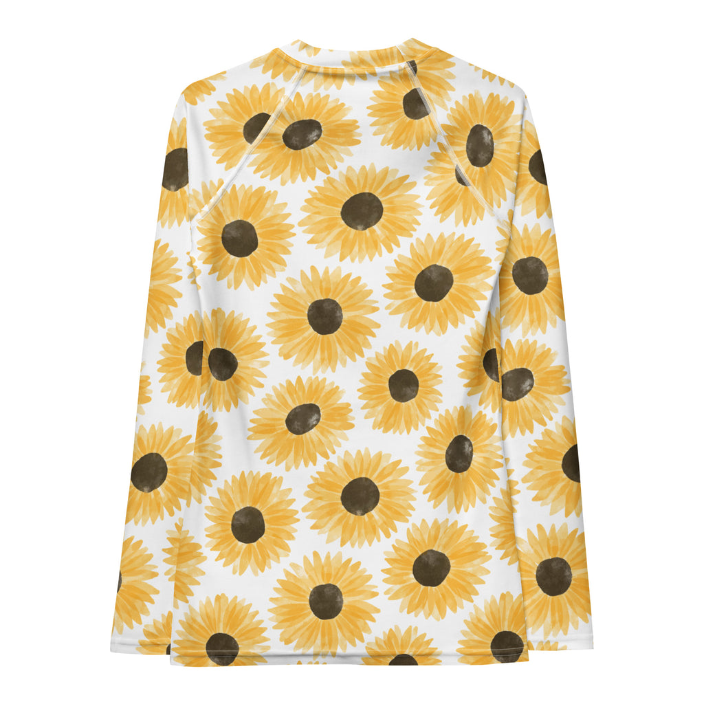 Women's Yellow Watercolor Sunflower Long Sleeve Rash Guard Swim Shirt – Buttery Soft, Sun Safe UPF 50+ Protection, Quick Dry & 4-Way Stretch Comfort