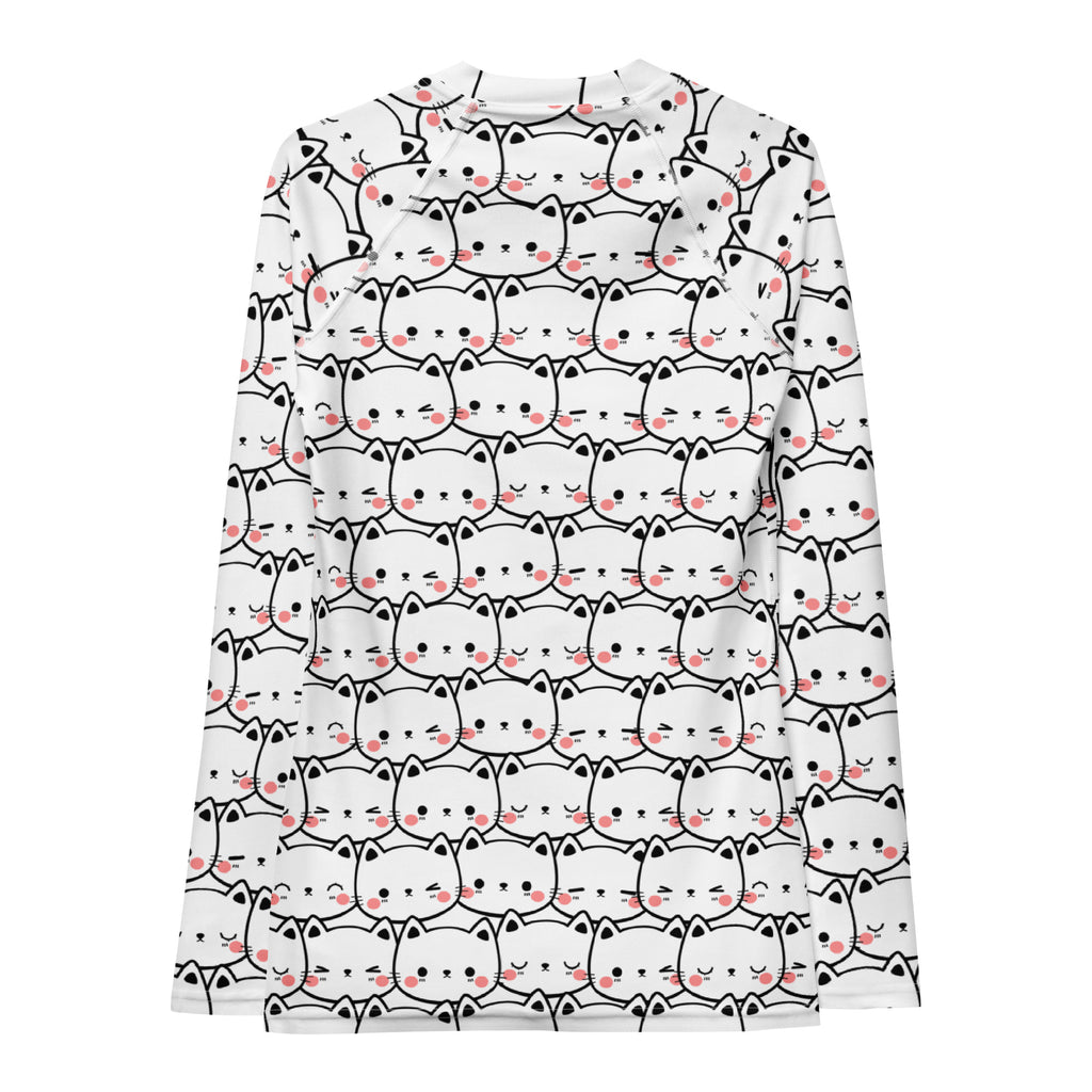 Women's Kawaii Cat Face Long Sleeve Rash Guard Swim Shirt – Buttery Soft, Sun Safe UPF 50+ Protection, Quick Dry & 4-Way Stretch Comfort
