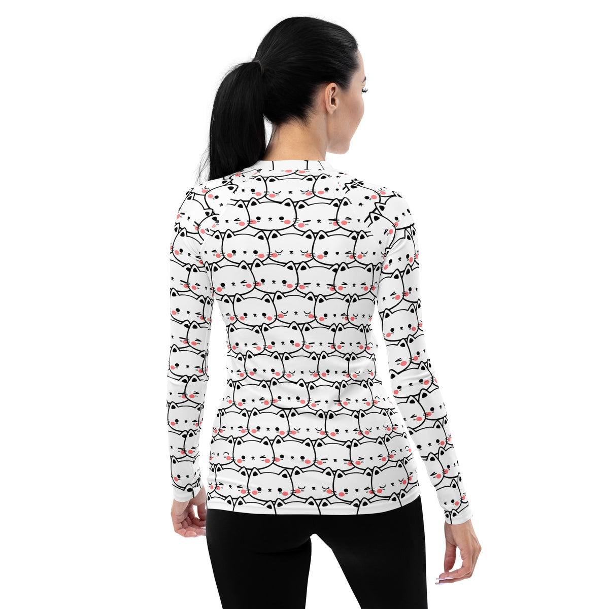 Women's Kawaii Cat Face Long Sleeve Rash Guard Swim Shirt – Buttery Soft, Sun Safe UPF 50+ Protection, Quick Dry & 4-Way Stretch Comfort