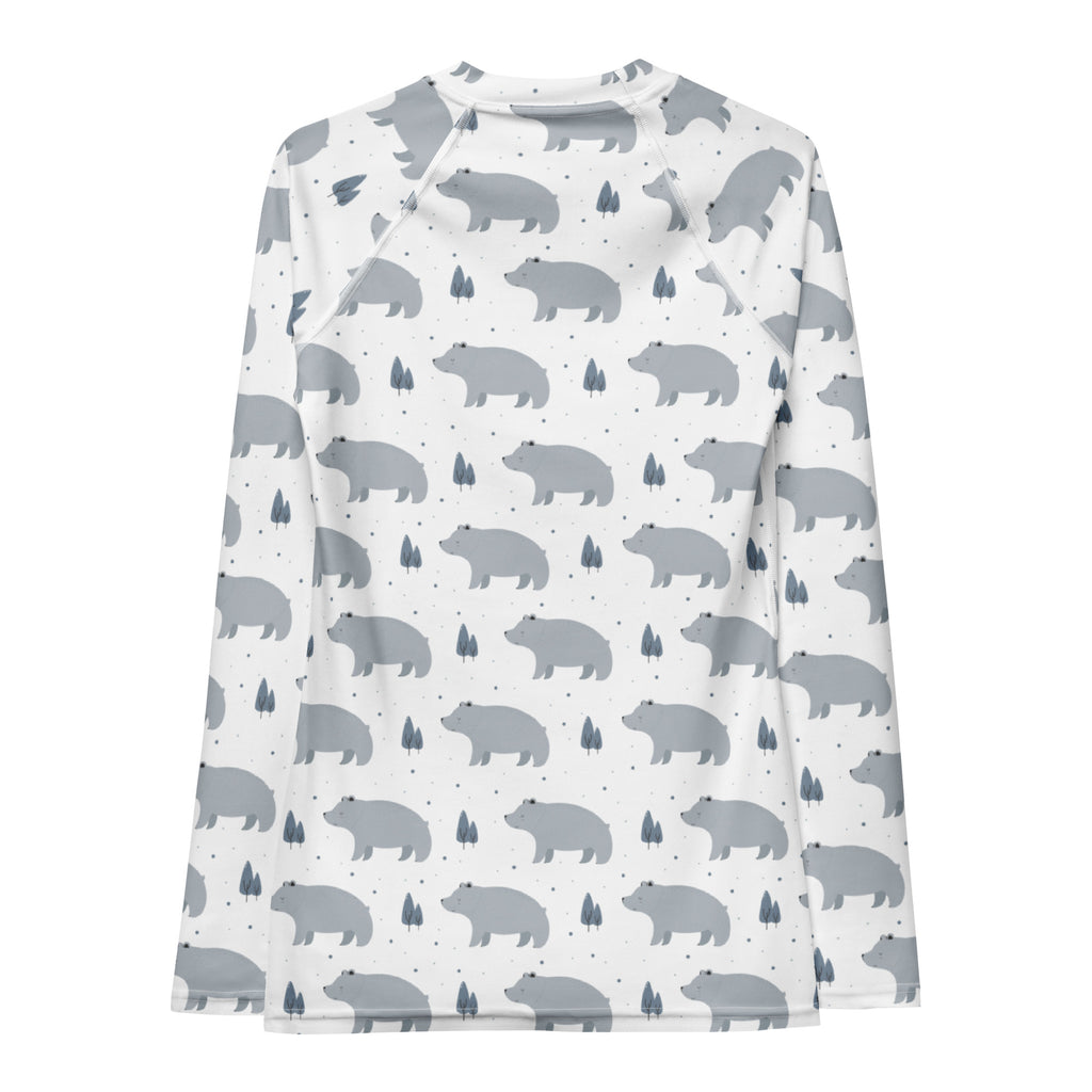 Women's Gray Bear Long Sleeve Rash Guard Swim Shirt – Buttery Soft, Sun Safe UPF 50+ Protection, Quick Dry & 4-Way Stretch Comfort