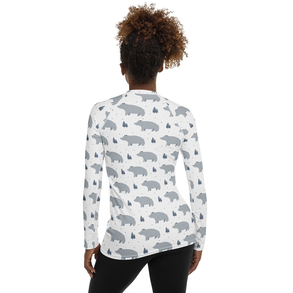 Women's Gray Bear Long Sleeve Rash Guard Swim Shirt – Buttery Soft, Sun Safe UPF 50+ Protection, Quick Dry & 4-Way Stretch Comfort