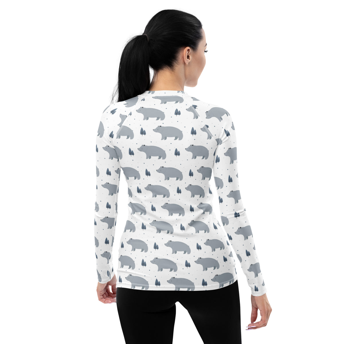 Women's Gray Bear Long Sleeve Rash Guard Swim Shirt – Buttery Soft, Sun Safe UPF 50+ Protection, Quick Dry & 4-Way Stretch Comfort