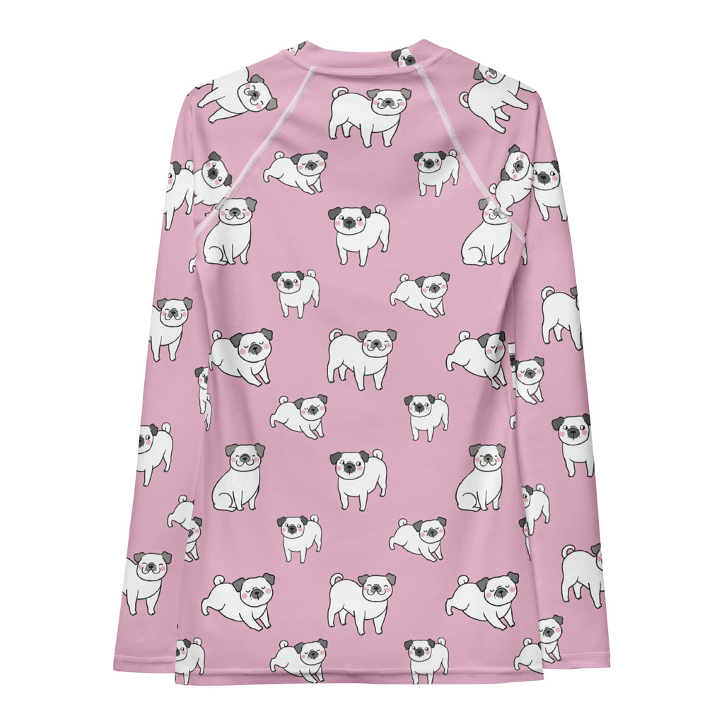 Women's Pink Pug Long Sleeve Rash Guard Swim Shirt – Buttery Soft, Sun Safe UPF 50+ Protection, Quick Dry & 4-Way Stretch Comfort