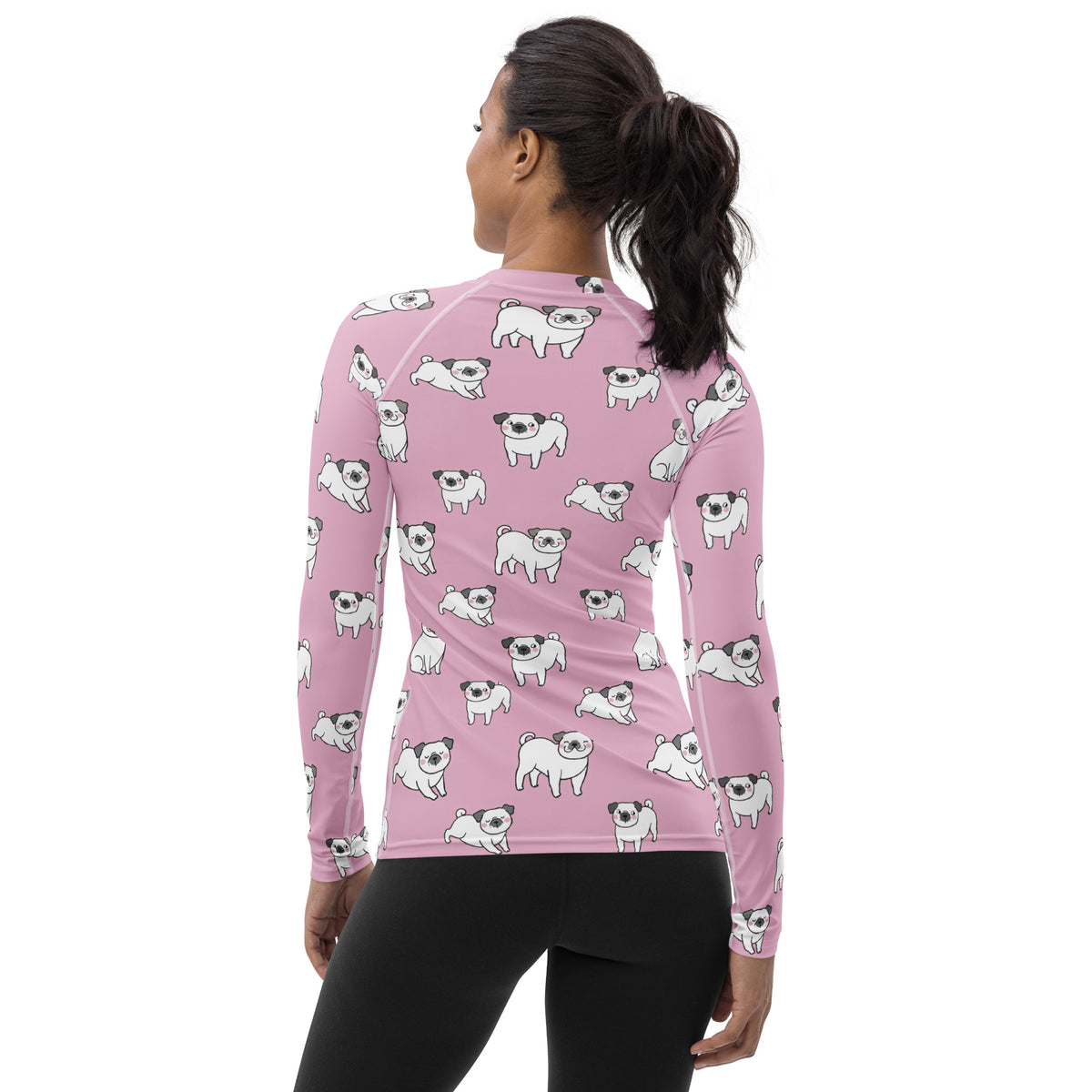 Women's Pink Pug Long Sleeve Rash Guard Swim Shirt – Buttery Soft, Sun Safe UPF 50+ Protection, Quick Dry & 4-Way Stretch Comfort