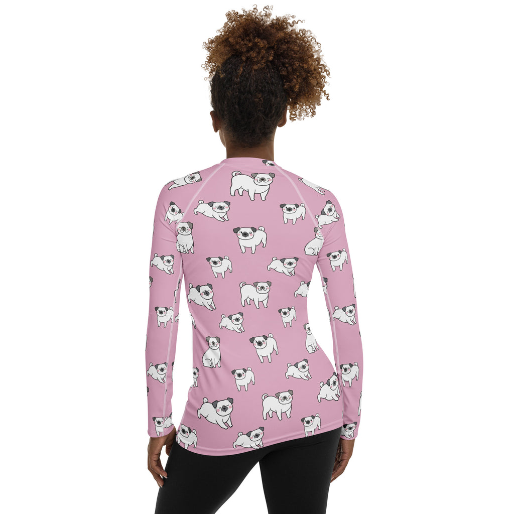 Women's Pink Pug Long Sleeve Rash Guard Swim Shirt – Buttery Soft, Sun Safe UPF 50+ Protection, Quick Dry & 4-Way Stretch Comfort