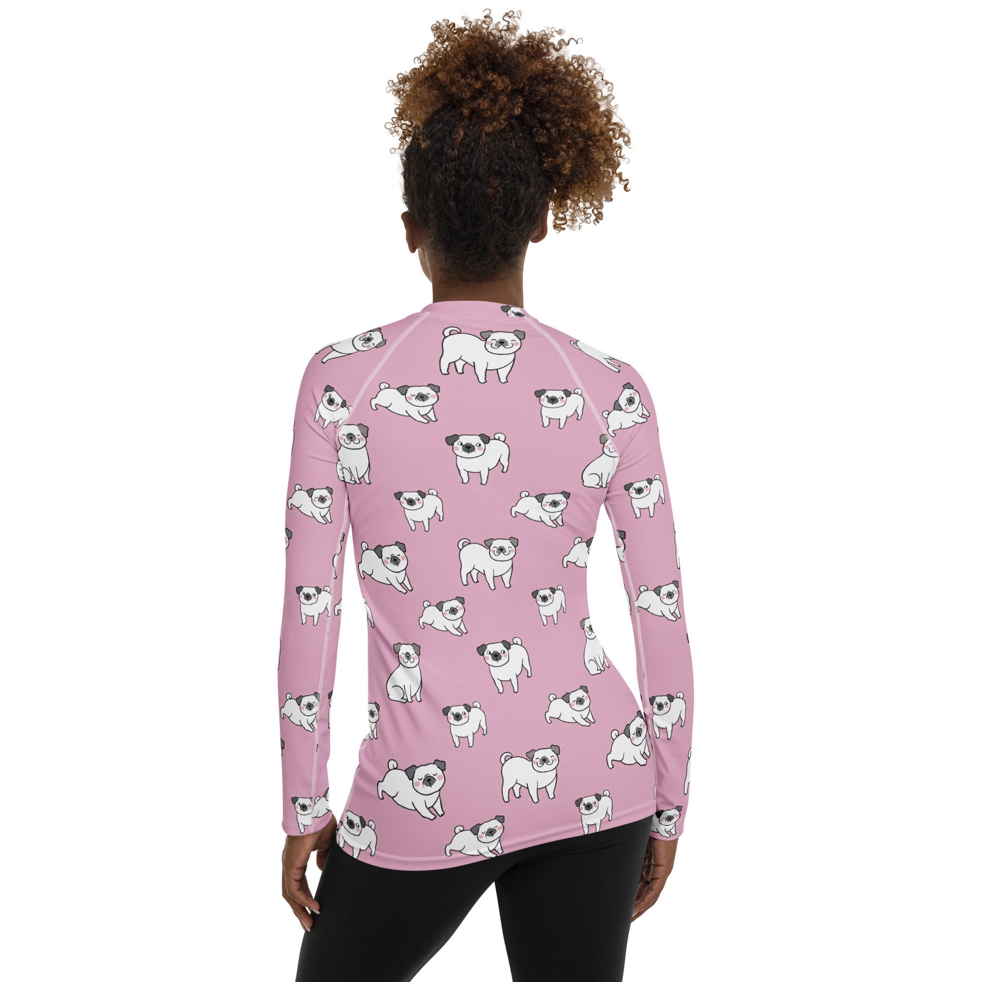 Women's Pink Pug Long Sleeve Rash Guard Swim Shirt – Buttery Soft, Sun Safe UPF 50+ Protection, Quick Dry & 4-Way Stretch Comfort