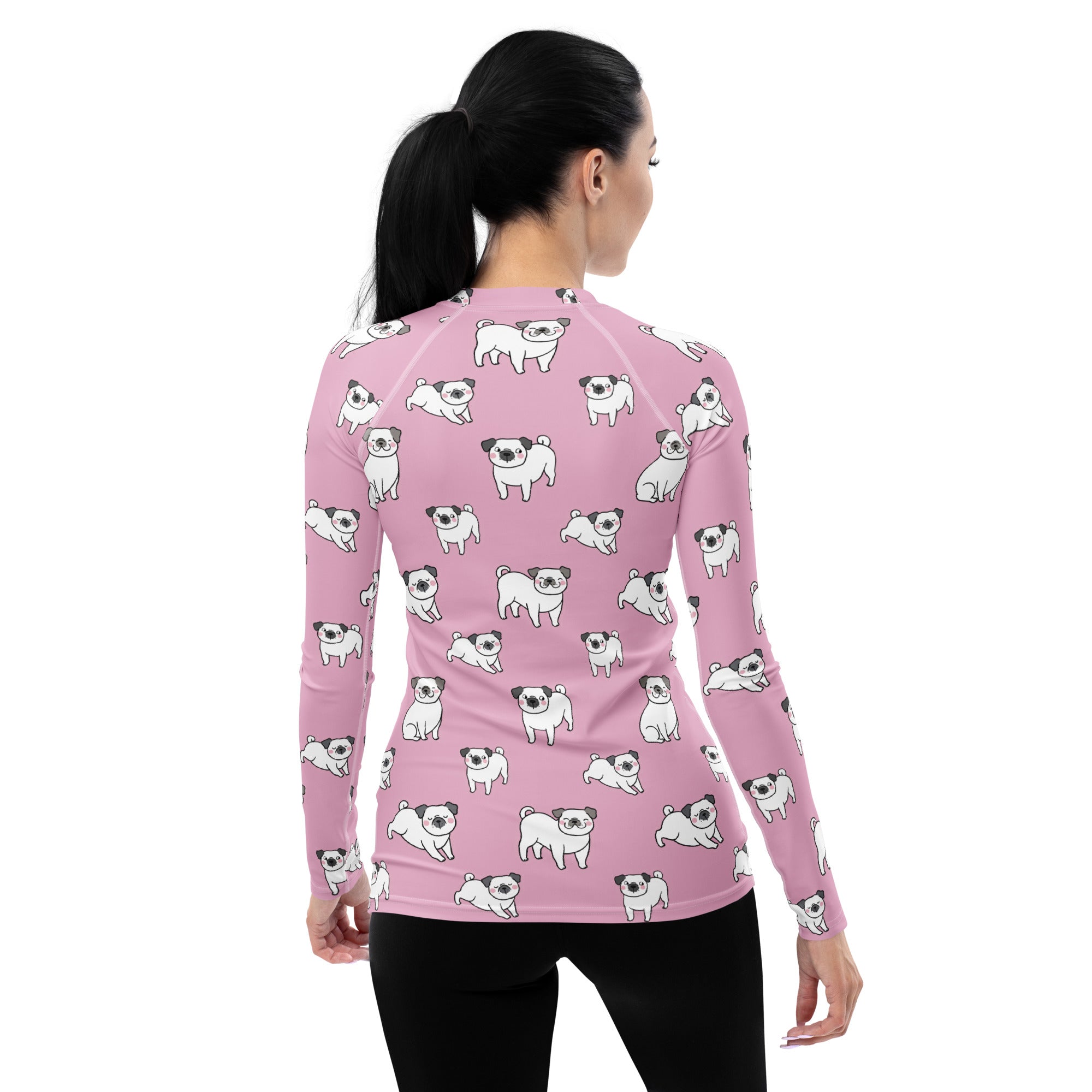 Women's Pink Pug Long Sleeve Rash Guard Swim Shirt – Buttery Soft, Sun Safe UPF 50+ Protection, Quick Dry & 4-Way Stretch Comfort