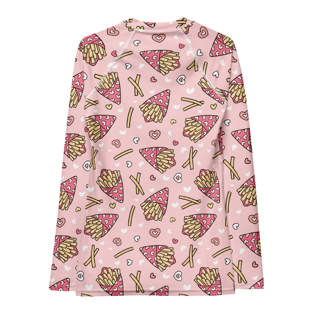 Women's Pink French Fries Long Sleeve Rash Guard Swim Shirt – Buttery Soft, Sun Safe UPF 50+ Protection, Quick Dry & 4-Way Stretch Comfort