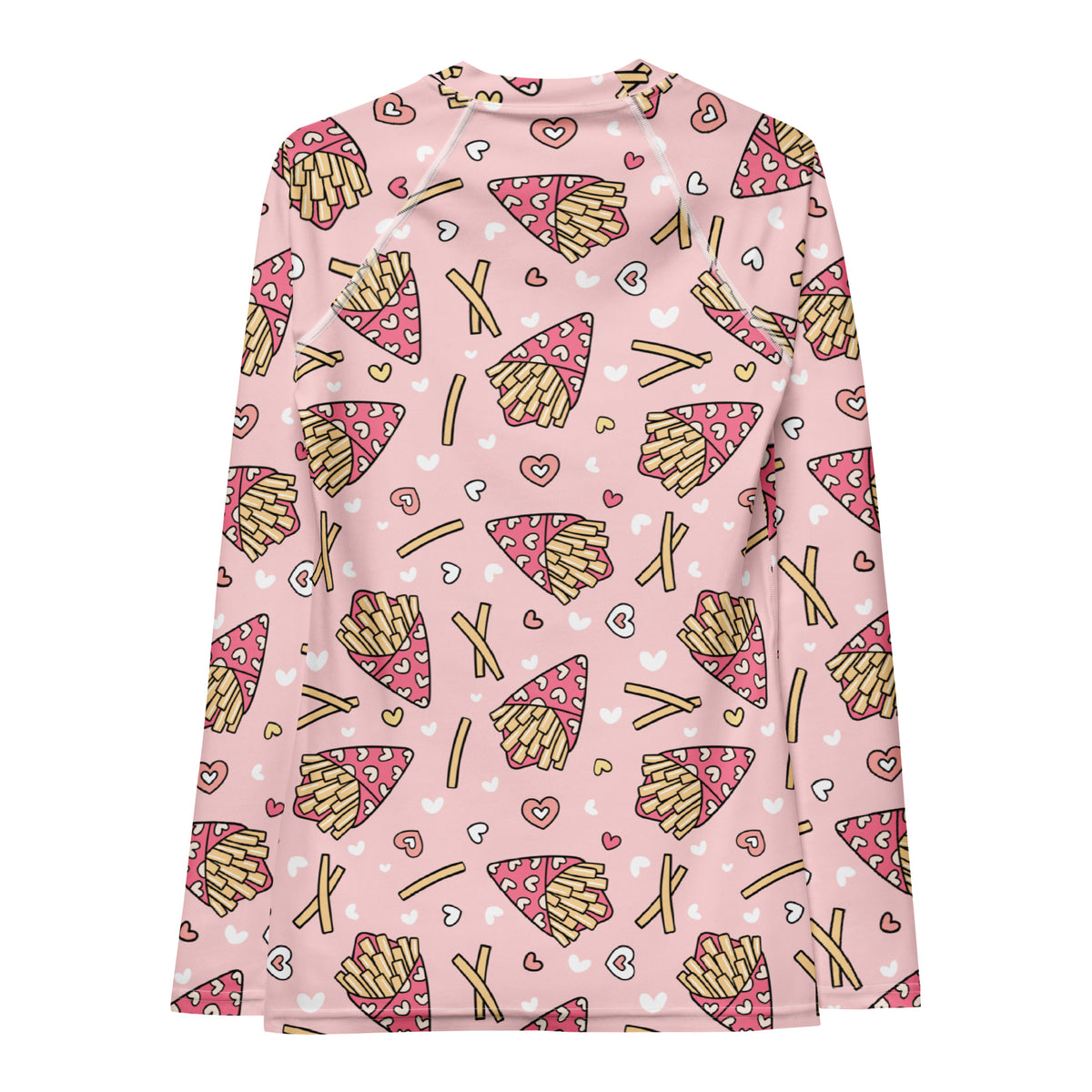 Women's Pink French Fries Long Sleeve Rash Guard Swim Shirt – Buttery Soft, Sun Safe UPF 50+ Protection, Quick Dry & 4-Way Stretch Comfort