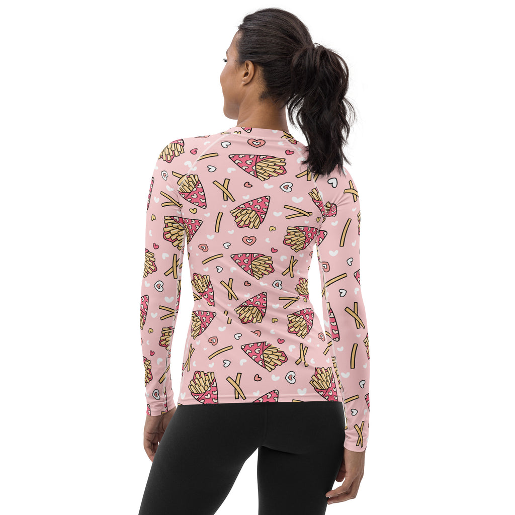 Women's Pink French Fries Long Sleeve Rash Guard Swim Shirt – Buttery Soft, Sun Safe UPF 50+ Protection, Quick Dry & 4-Way Stretch Comfort