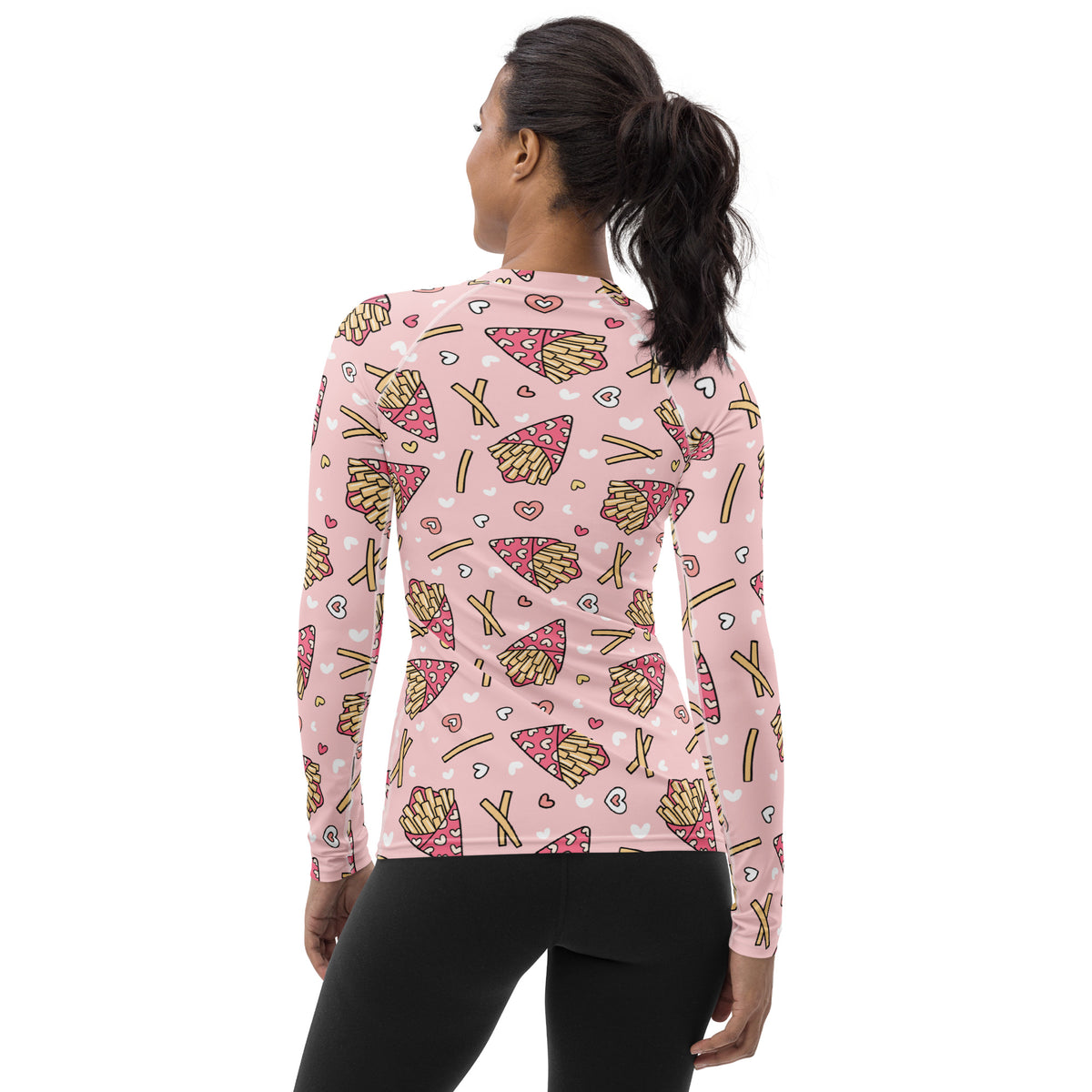 Women's Pink French Fries Long Sleeve Rash Guard Swim Shirt – Buttery Soft, Sun Safe UPF 50+ Protection, Quick Dry & 4-Way Stretch Comfort