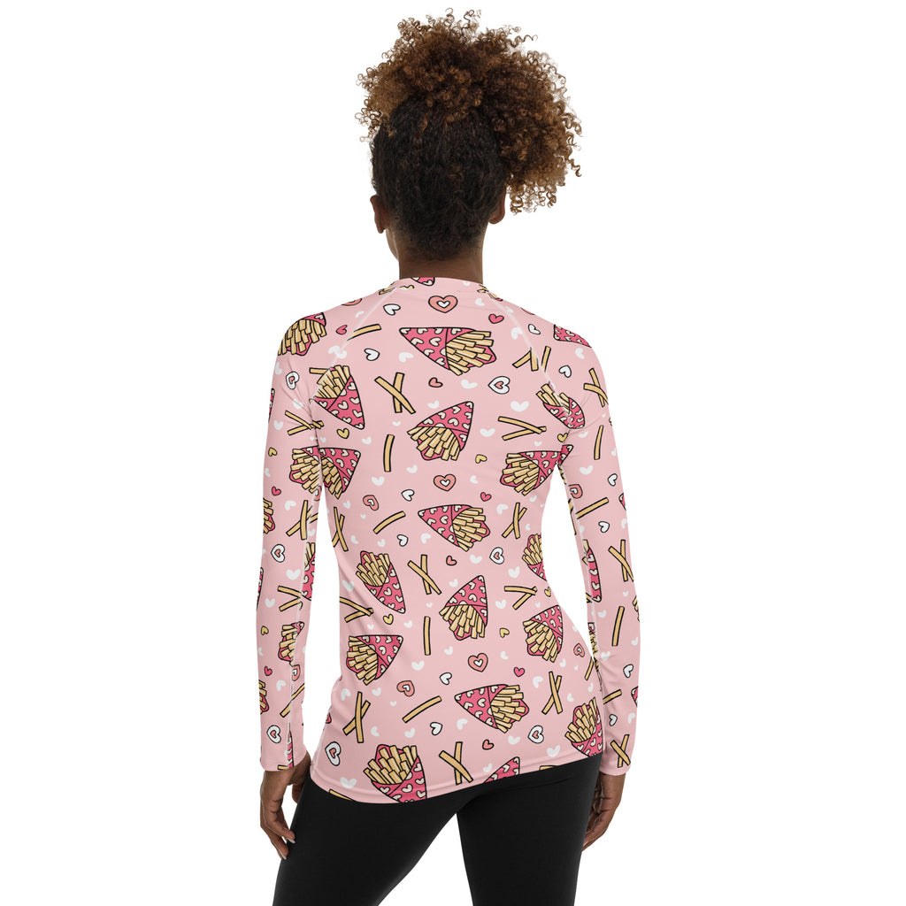 Women's Pink French Fries Long Sleeve Rash Guard Swim Shirt – Buttery Soft, Sun Safe UPF 50+ Protection, Quick Dry & 4-Way Stretch Comfort