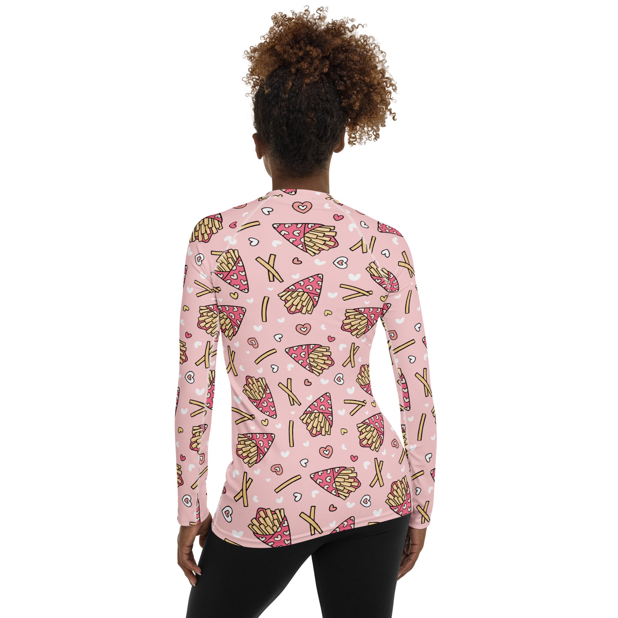 Women's Pink French Fries Long Sleeve Rash Guard Swim Shirt – Buttery Soft, Sun Safe UPF 50+ Protection, Quick Dry & 4-Way Stretch Comfort