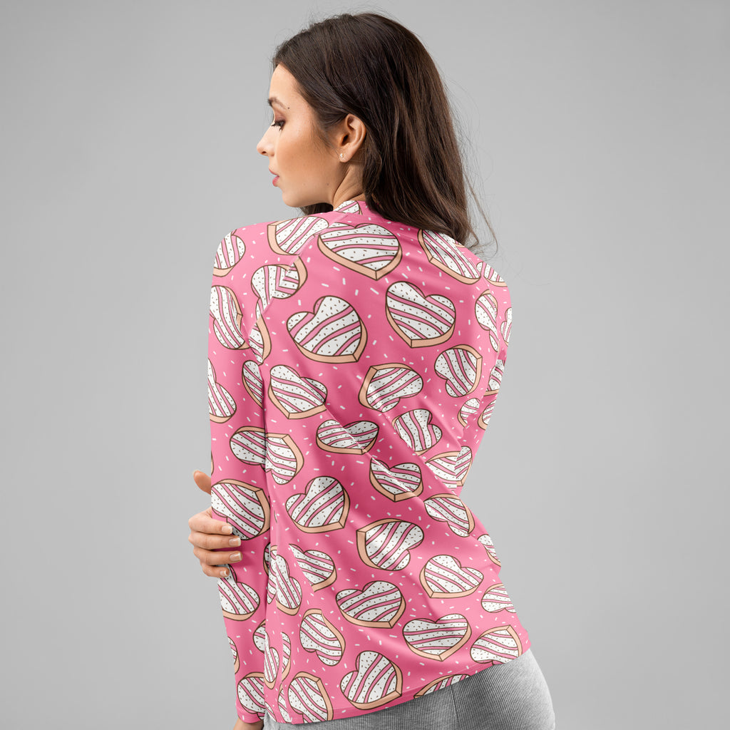 Women's Pink Heart Cookies Long Sleeve Rash Guard Swim Shirt – Buttery Soft, Sun Safe UPF 50+ Protection, Quick Dry & 4-Way Stretch Comfort