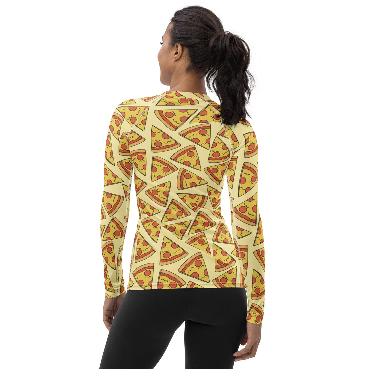 Women's Pepperoni Pizza Long Sleeve Rash Guard Swim Shirt – Buttery Soft, Sun Safe UPF 50+ Protection, Quick Dry & 4-Way Stretch Comfort
