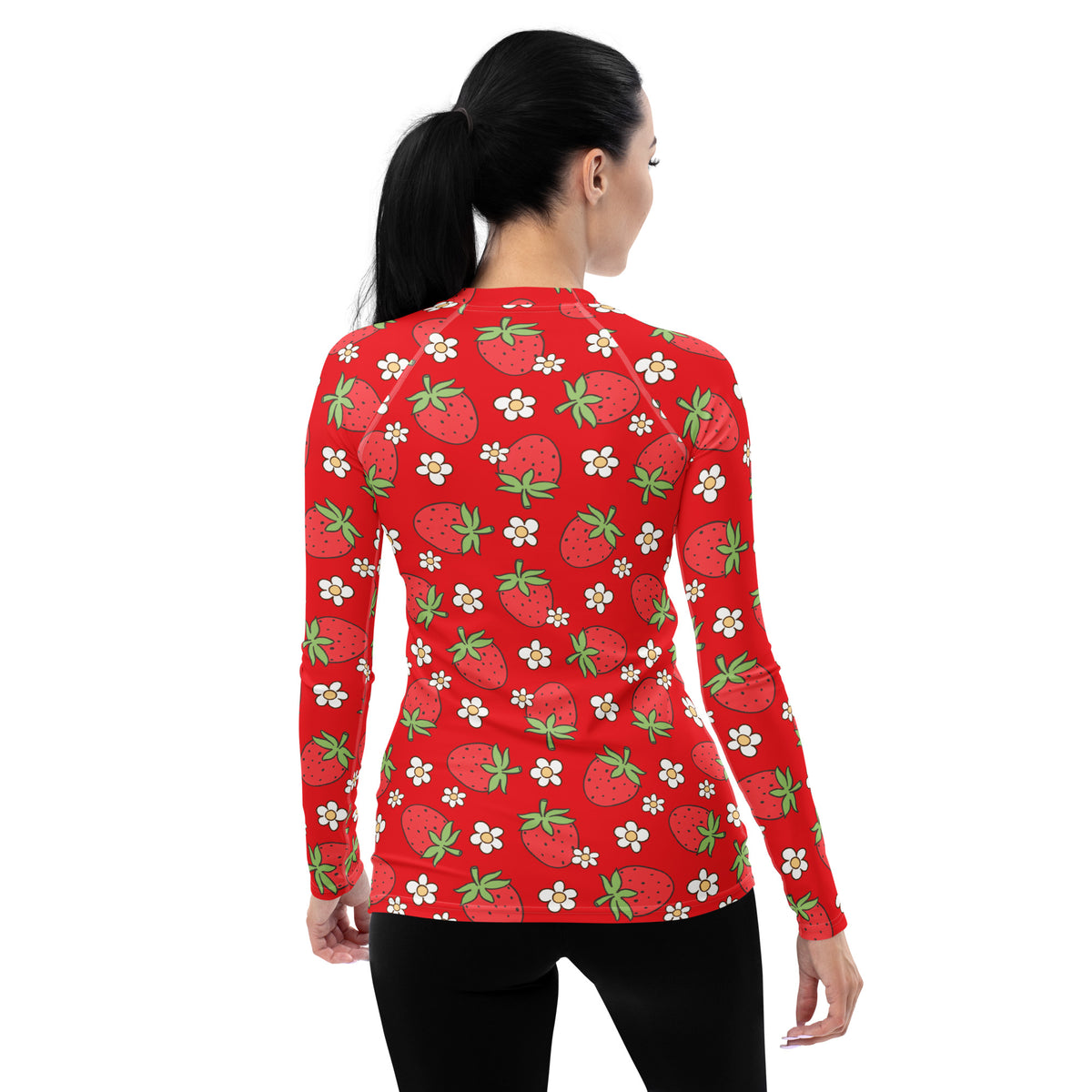 Women's Red Strawberry Long Sleeve Rash Guard Swim Shirt – Buttery Soft, Sun Safe UPF 50+ Protection, Quick Dry & 4-Way Stretch Comfort