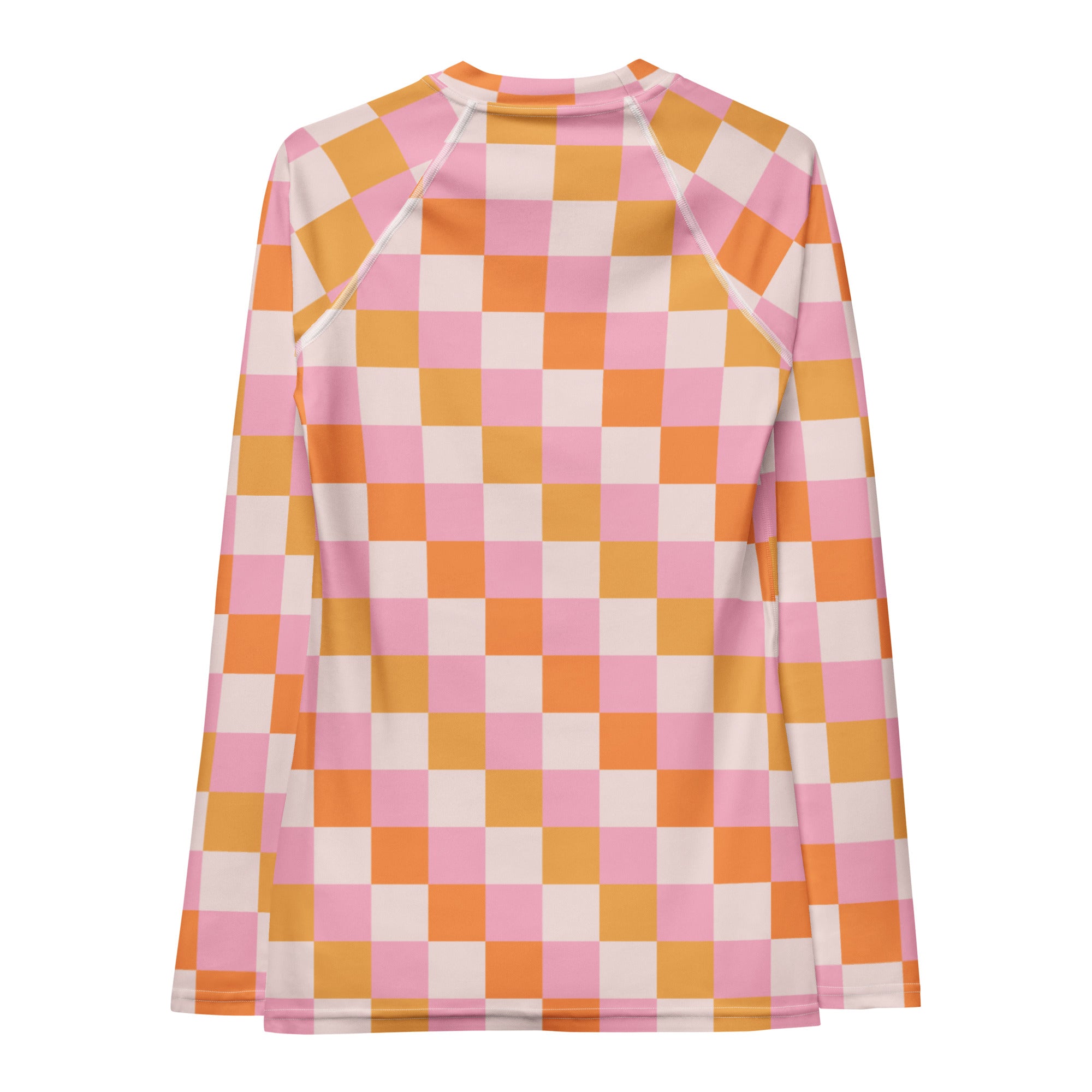 Women's Sunset Checkerboard Long Sleeve Rash Guard Swim Shirt – Buttery Soft, Sun Safe UPF 50+ Protection, Quick Dry & 4-Way Stretch Comfort