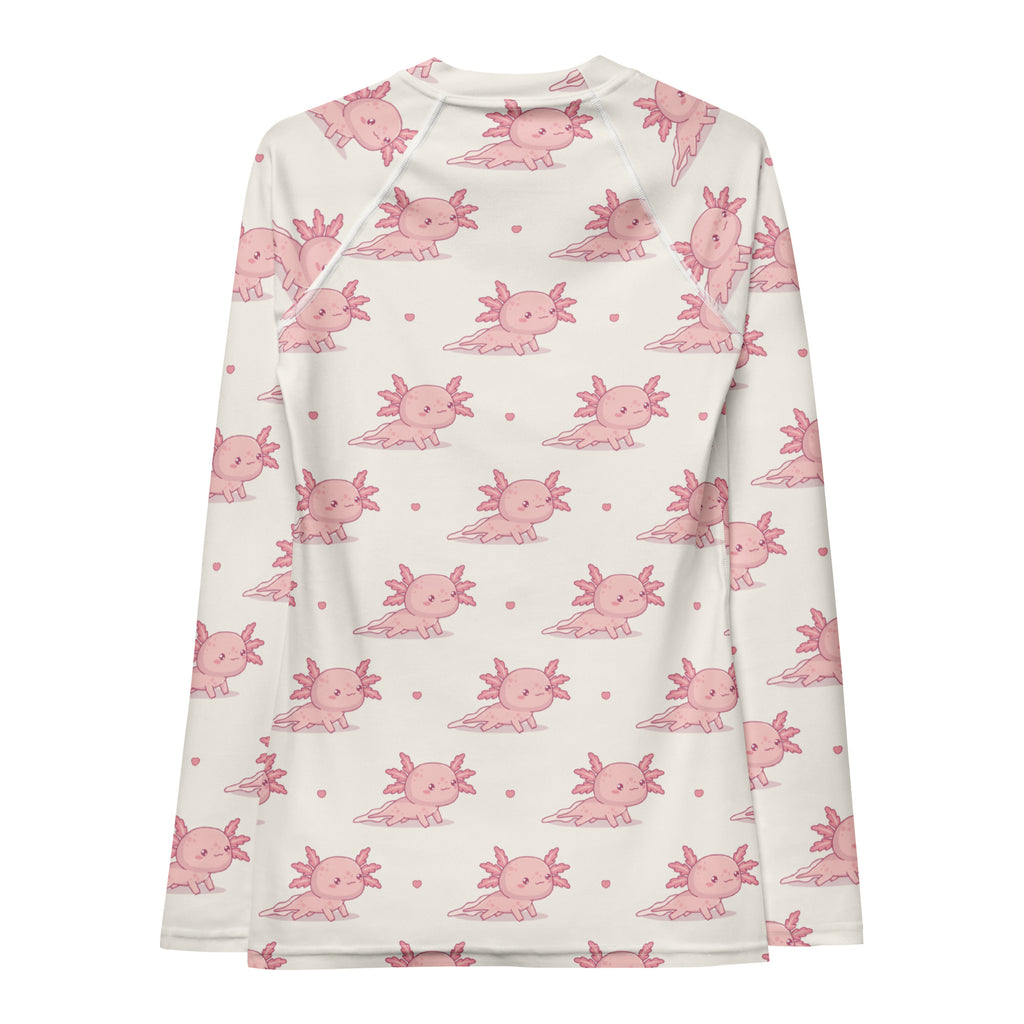 Women's Pink Axolotl Long Sleeve Rash Guard Swim Shirt – Buttery Soft, Sun Safe UPF 50+ Protection, Quick Dry & 4-Way Stretch Comfort