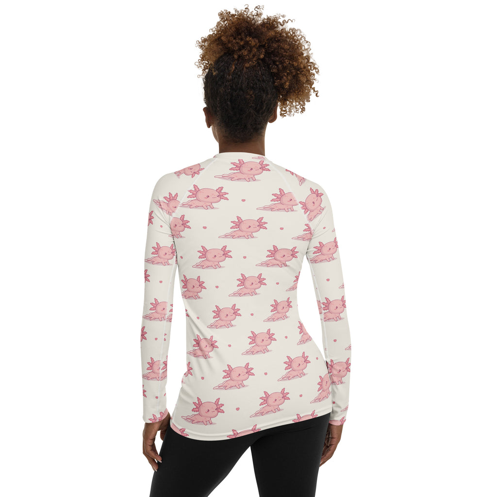 Women's Pink Axolotl Long Sleeve Rash Guard Swim Shirt – Buttery Soft, Sun Safe UPF 50+ Protection, Quick Dry & 4-Way Stretch Comfort