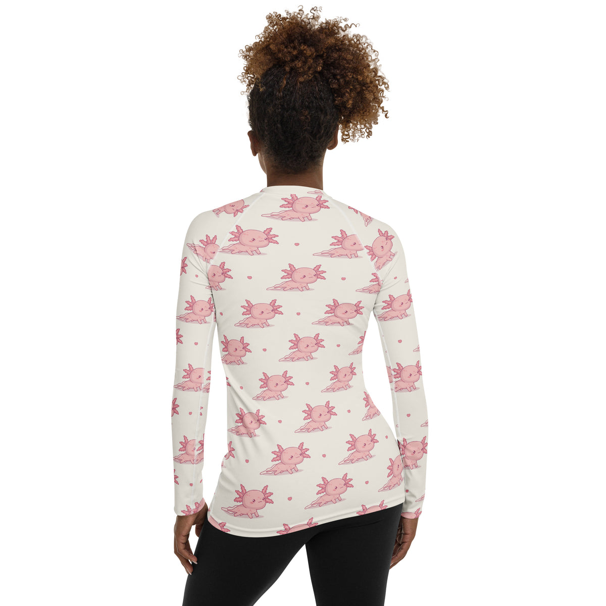 Women's Pink Axolotl Long Sleeve Rash Guard Swim Shirt – Buttery Soft, Sun Safe UPF 50+ Protection, Quick Dry & 4-Way Stretch Comfort