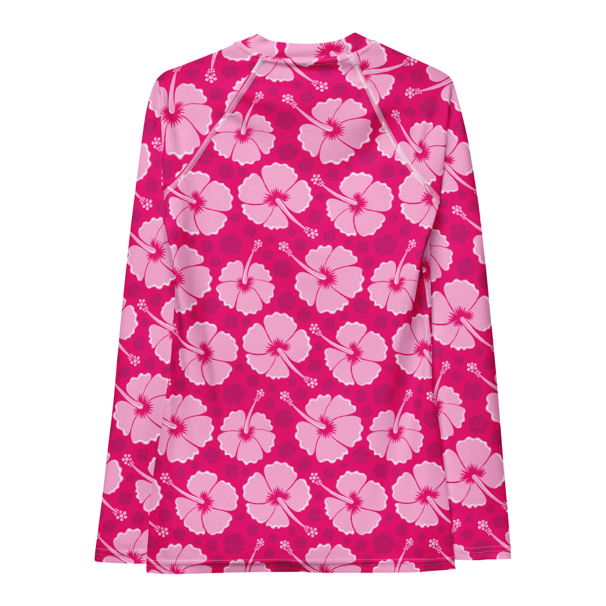 Women's Tropical Pink Hibiscus Long Sleeve Rash Guard Swim Shirt – Buttery Soft, Sun Safe UPF 50+ Protection, Quick Dry & 4-Way Stretch Comfort