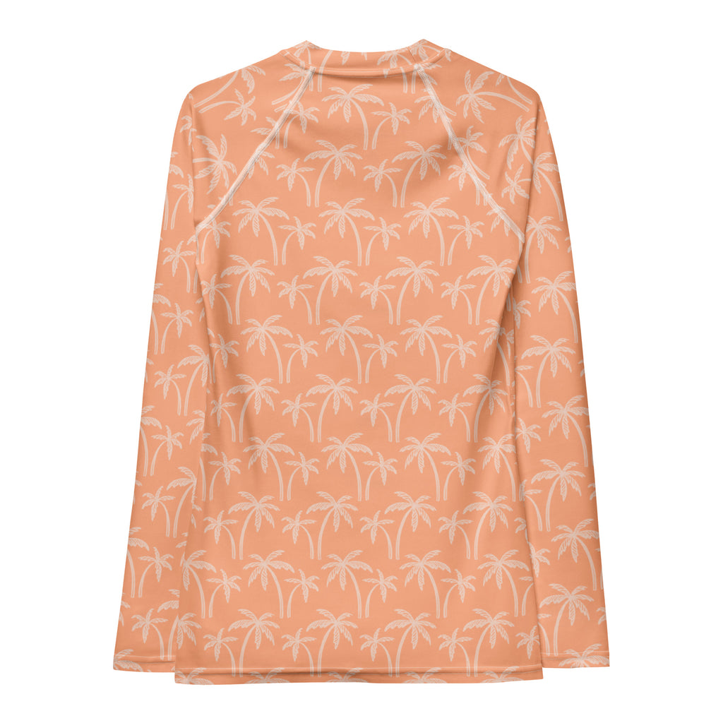 Women's Tropical Orange Palm Tree Long Sleeve Rash Guard Swim Shirt – Buttery Soft, Sun Safe UPF 50+ Protection, Quick Dry & 4-Way Stretch Comfort