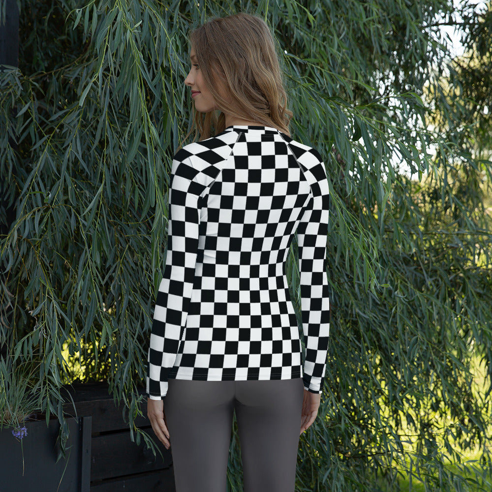 Women's Checkered Long Sleeve Rash Guard Swim Shirt – Buttery Soft, Sun Safe UPF 50+ Protection, Quick Dry & 4-Way Stretch Comfort