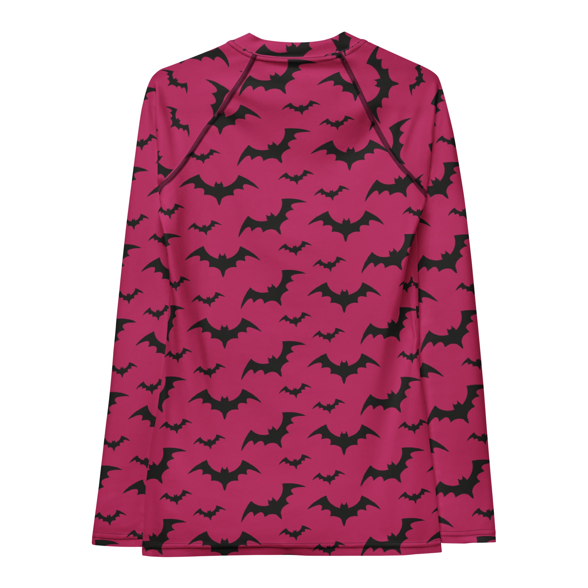 Women's Pink Bat Halloween Long Sleeve Rash Guard Swim Shirt – Buttery Soft, Sun Safe UPF 50+ Protection, Quick Dry & 4-Way Stretch Comfort