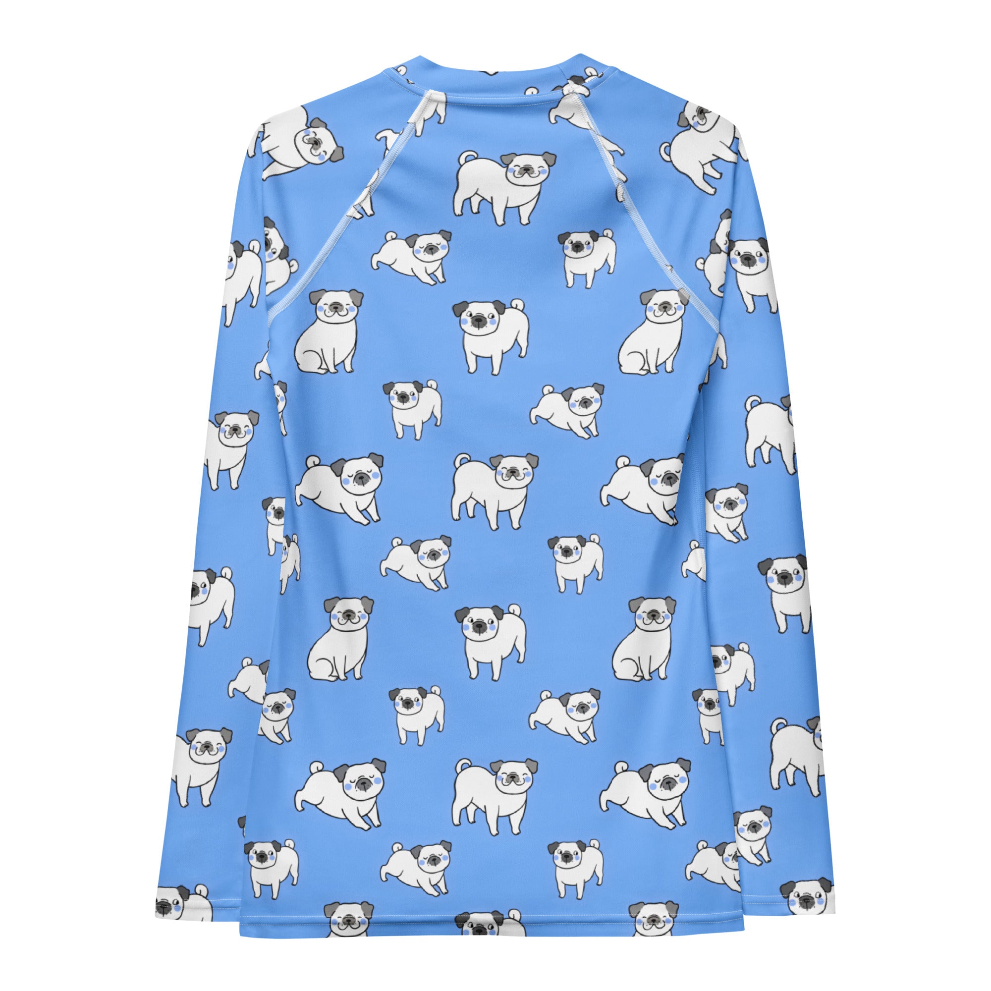 Women's Blue Pug Long Sleeve Rash Guard Swim Shirt – Buttery Soft, Sun Safe UPF 50+ Protection, Quick Dry & 4-Way Stretch Comfort