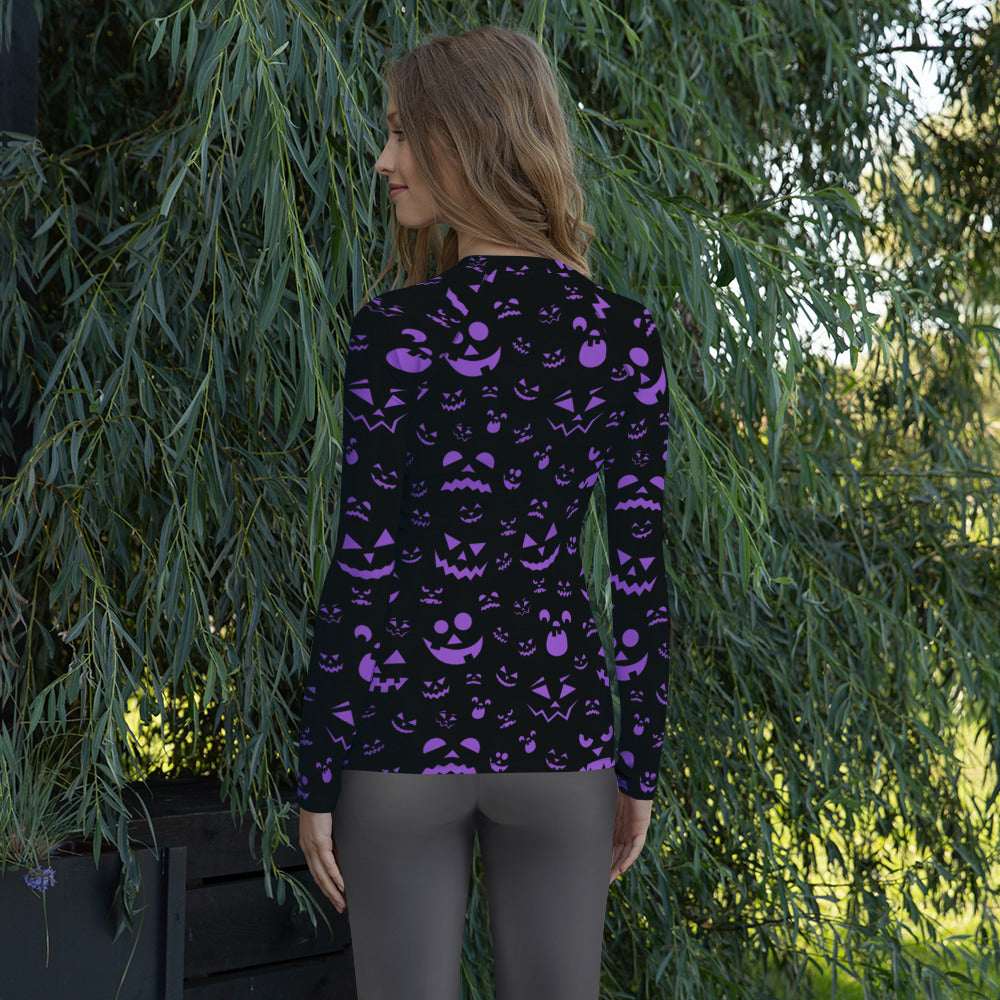 Women's Purple Jack O’ Lantern Long Sleeve Rash Guard Swim Shirt – Buttery Soft, Sun Safe UPF 50+ Protection, Quick Dry & 4-Way Stretch Comfort