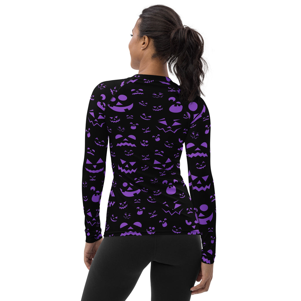 Women's Purple Jack O’ Lantern Long Sleeve Rash Guard Swim Shirt – Buttery Soft, Sun Safe UPF 50+ Protection, Quick Dry & 4-Way Stretch Comfort