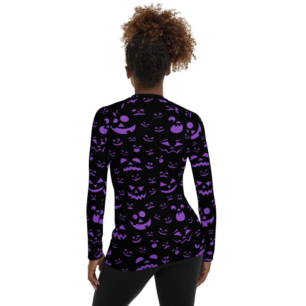 Women's Purple Jack O’ Lantern Long Sleeve Rash Guard Swim Shirt – Buttery Soft, Sun Safe UPF 50+ Protection, Quick Dry & 4-Way Stretch Comfort