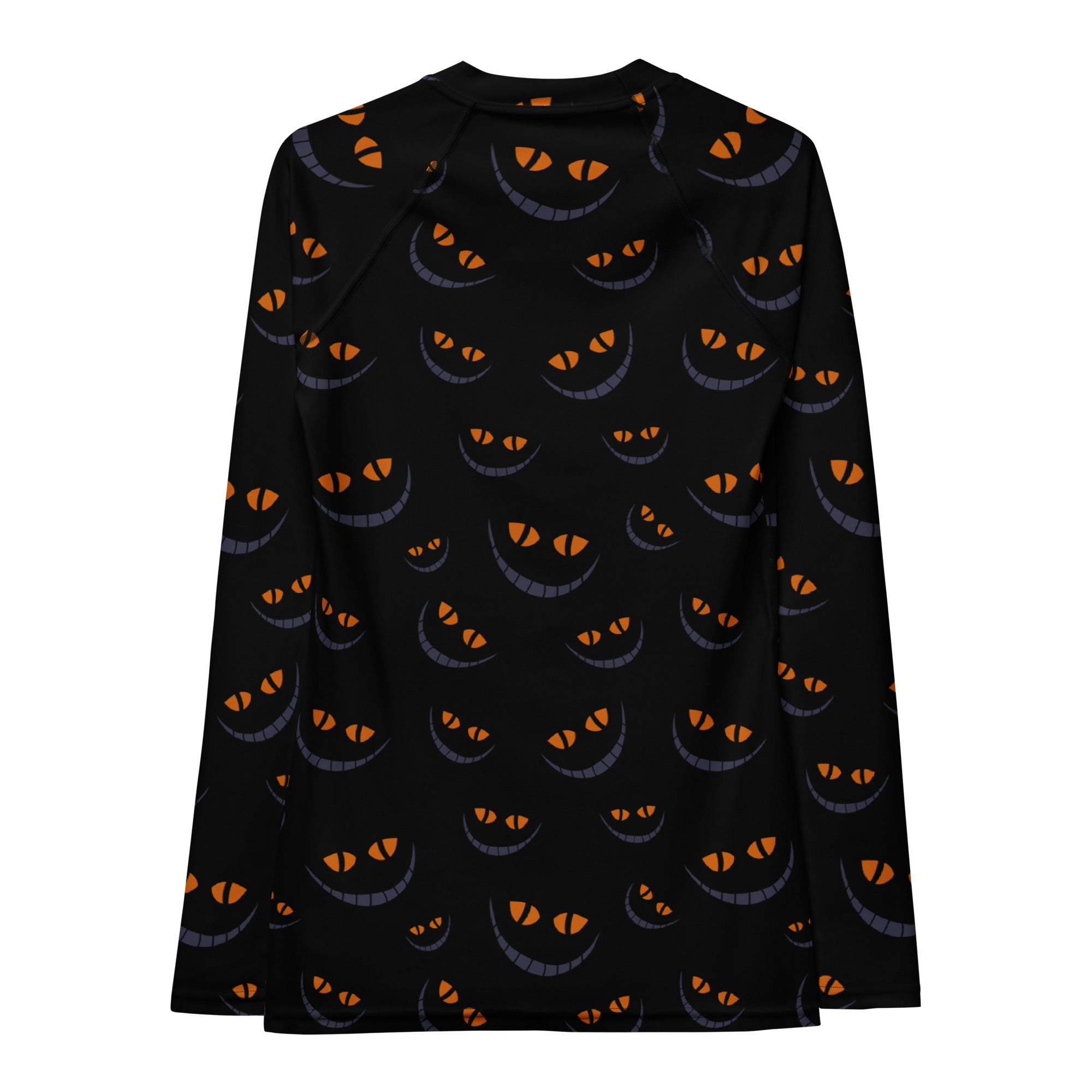 Women's Spooky Cat Smile Long Sleeve Rash Guard Swim Shirt – Buttery Soft, Sun Safe UPF 50+ Protection, Quick Dry & 4-Way Stretch Comfort