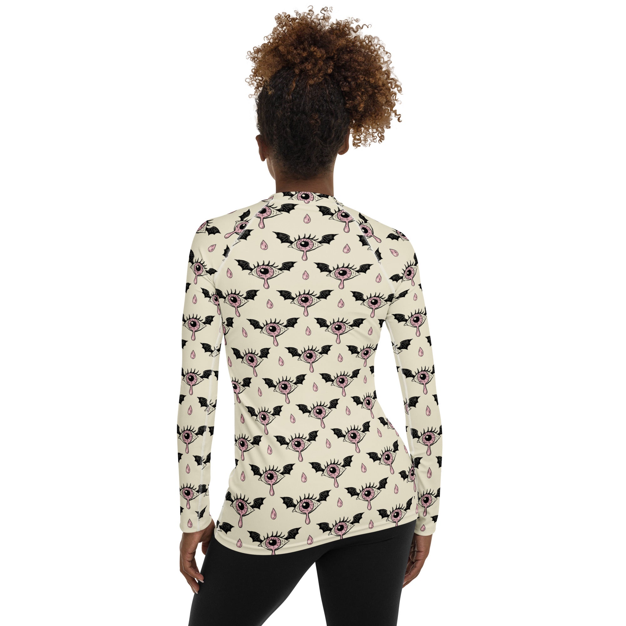 Women's Gothic Bat Eye Long Sleeve Rash Guard Swim Shirt – Buttery Soft, Sun Safe UPF 50+ Protection, Quick Dry & 4-Way Stretch Comfort