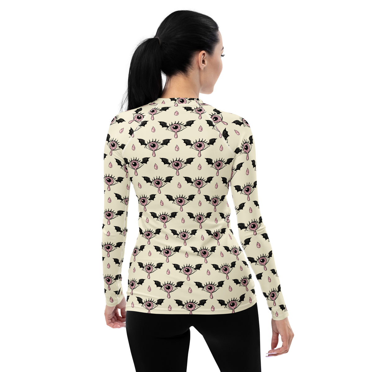 Women's Gothic Bat Eye Long Sleeve Rash Guard Swim Shirt – Buttery Soft, Sun Safe UPF 50+ Protection, Quick Dry & 4-Way Stretch Comfort