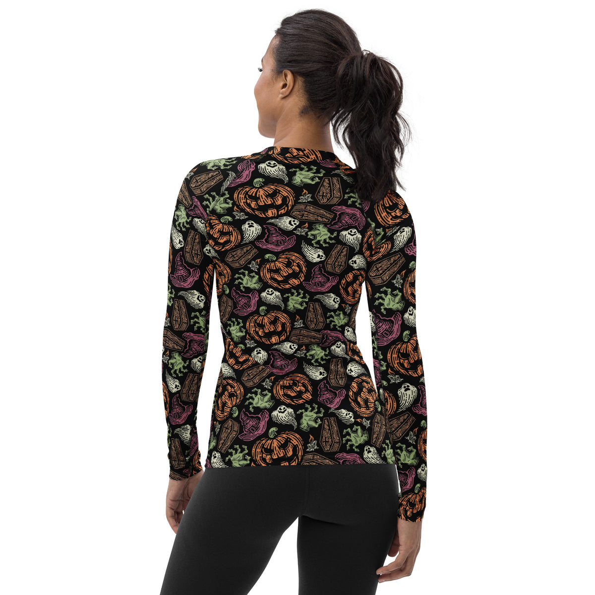 Women's Vintage Halloween Long Sleeve Rash Guard Swim Shirt – Buttery Soft, Sun Safe UPF 50+ Protection, Quick Dry & 4-Way Stretch Comfort
