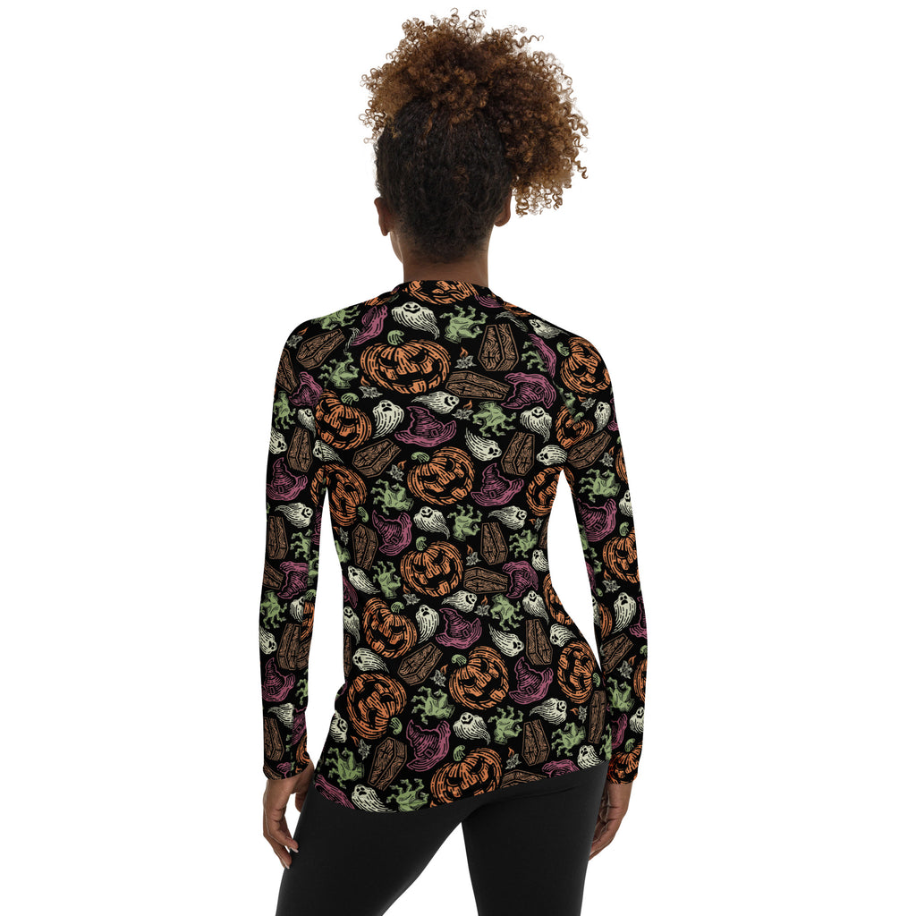 Women's Vintage Halloween Long Sleeve Rash Guard Swim Shirt – Buttery Soft, Sun Safe UPF 50+ Protection, Quick Dry & 4-Way Stretch Comfort