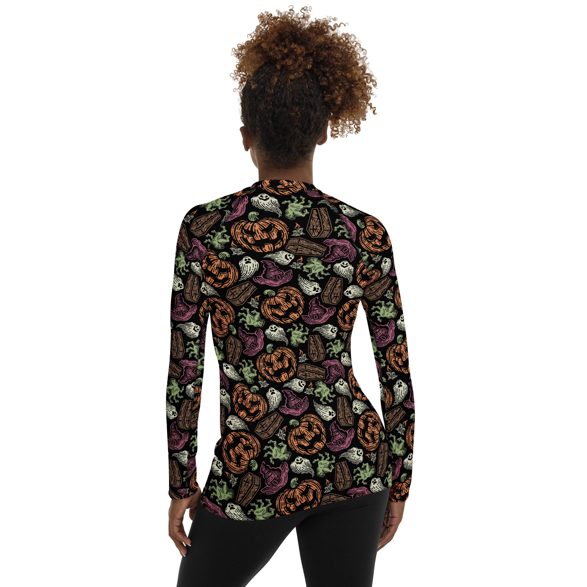 Women's Vintage Halloween Long Sleeve Rash Guard Swim Shirt – Buttery Soft, Sun Safe UPF 50+ Protection, Quick Dry & 4-Way Stretch Comfort