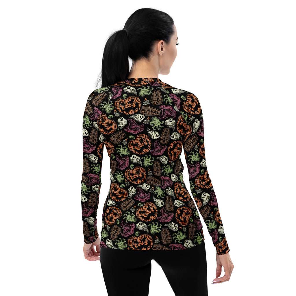 Women's Vintage Halloween Long Sleeve Rash Guard Swim Shirt – Buttery Soft, Sun Safe UPF 50+ Protection, Quick Dry & 4-Way Stretch Comfort