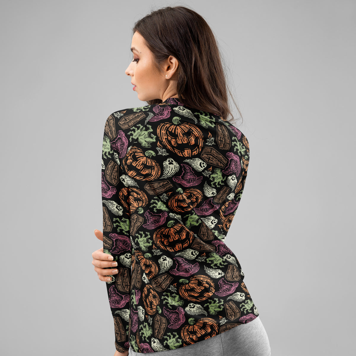 Women's Vintage Halloween Long Sleeve Rash Guard Swim Shirt – Buttery Soft, Sun Safe UPF 50+ Protection, Quick Dry & 4-Way Stretch Comfort