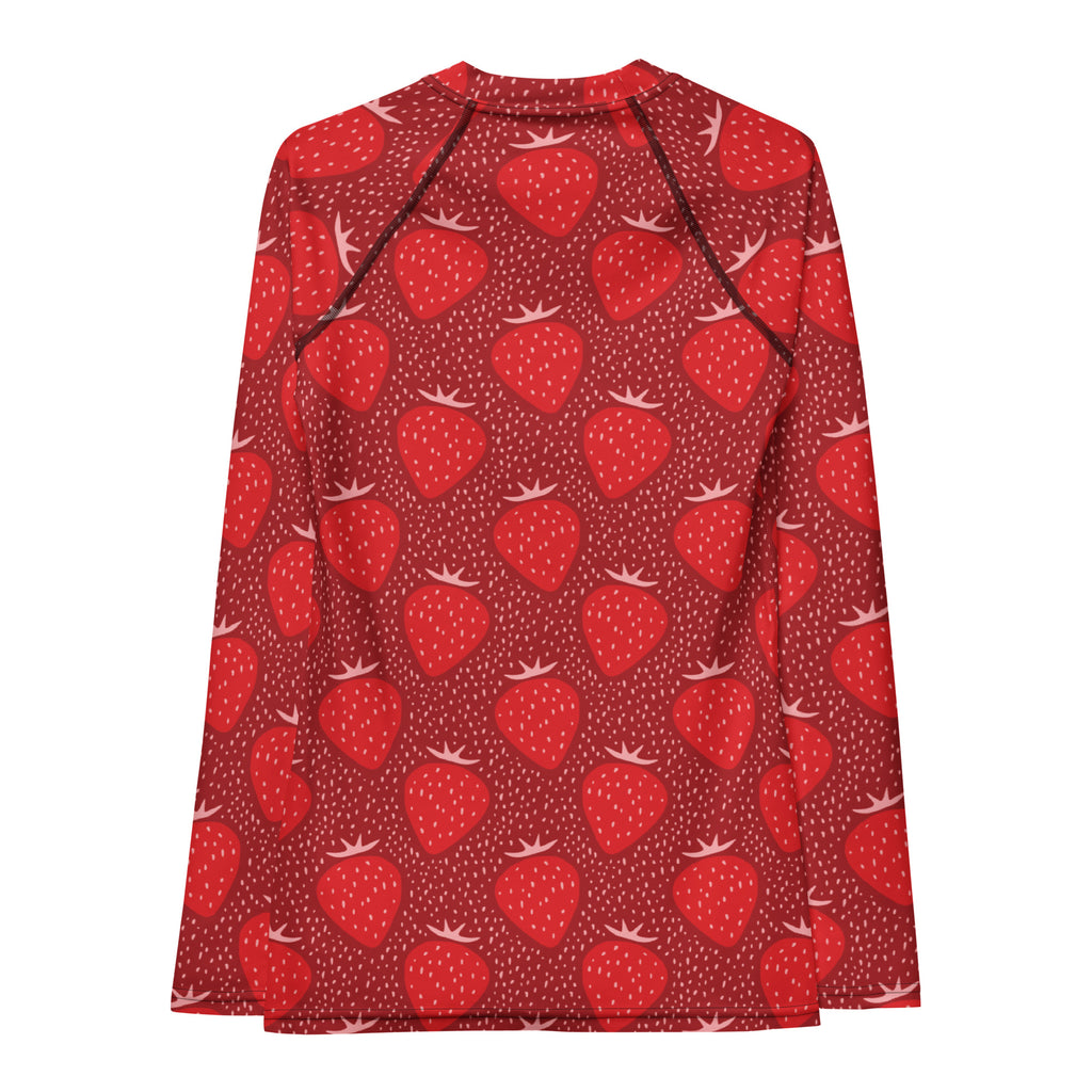 Women's Strawberry Long Sleeve Rash Guard Swim Shirt – Buttery Soft, Sun Safe UPF 50+ Protection, Quick Dry & 4-Way Stretch Comfort