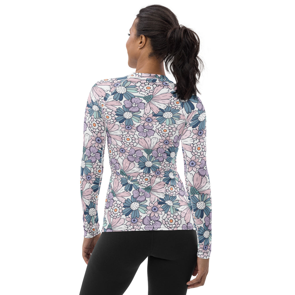 Women's Pastel Floral Long Sleeve Rash Guard Swim Shirt – Buttery Soft, Sun Safe UPF 50+ Protection, Quick Dry & 4-Way Stretch Comfort