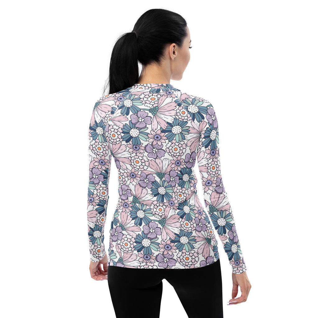 Women's Pastel Floral Long Sleeve Rash Guard Swim Shirt – Buttery Soft, Sun Safe UPF 50+ Protection, Quick Dry & 4-Way Stretch Comfort