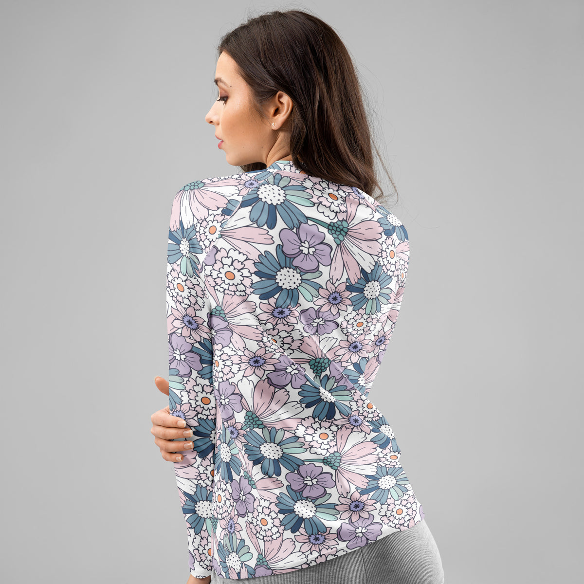 Women's Pastel Floral Long Sleeve Rash Guard Swim Shirt – Buttery Soft, Sun Safe UPF 50+ Protection, Quick Dry & 4-Way Stretch Comfort