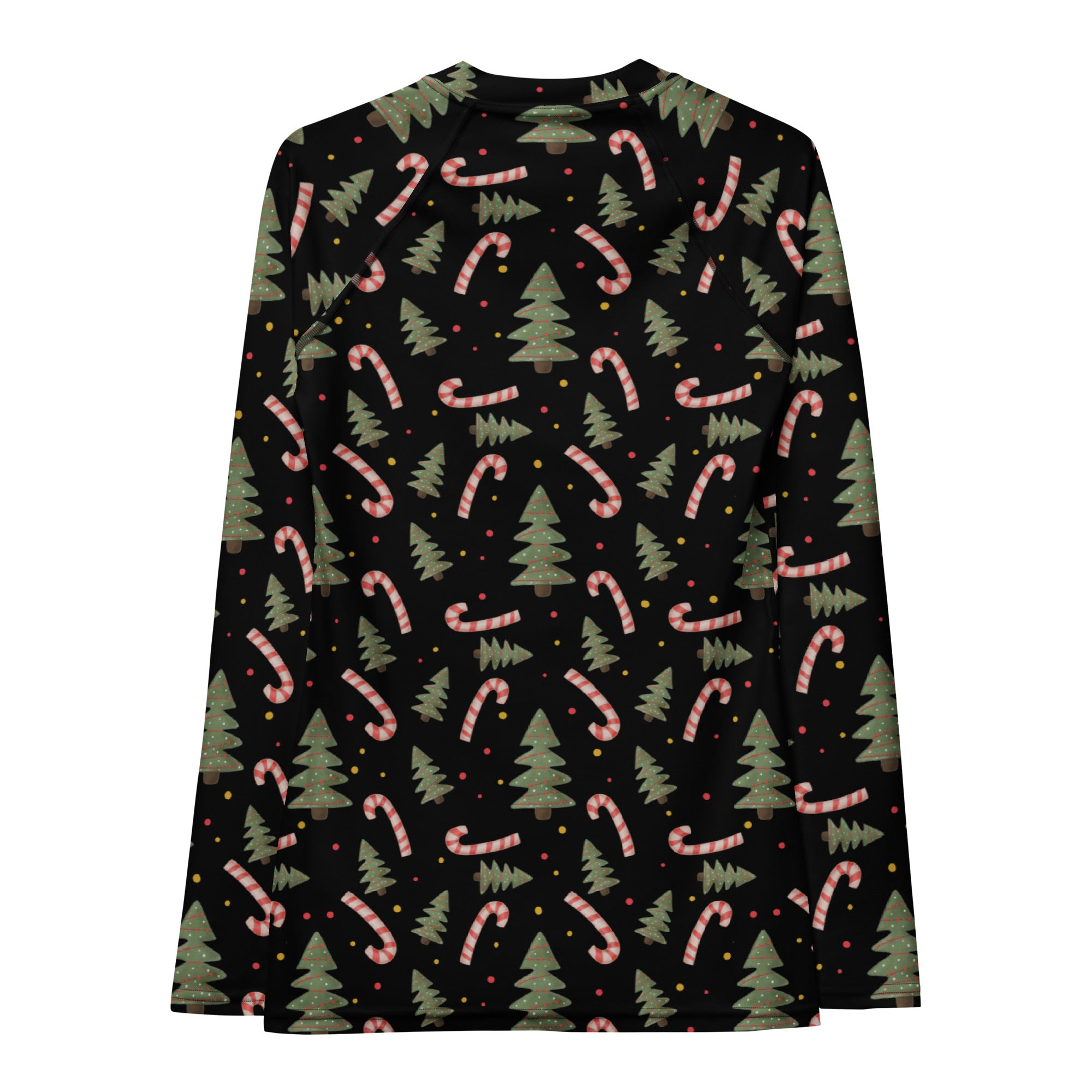Women's Candy Cane Christmas Tree Long Sleeve Rash Guard Swim Shirt – Buttery Soft, Sun Safe UPF 50+ Protection, Quick Dry & 4-Way Stretch Comfort