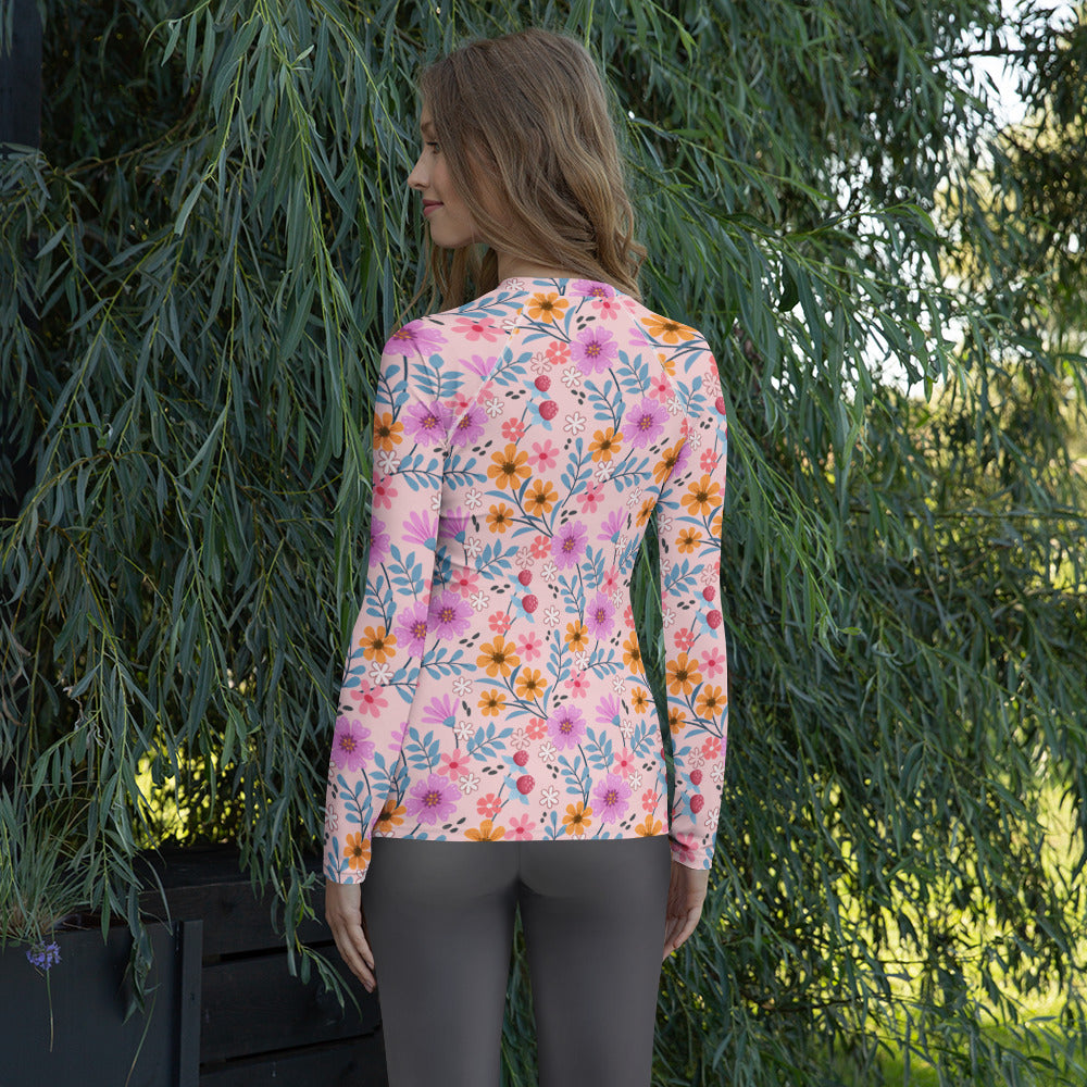 Women's Pink Floral Long Sleeve Rash Guard Swim Shirt – Buttery Soft, Sun Safe UPF 50+ Protection, Quick Dry & 4-Way Stretch Comfort