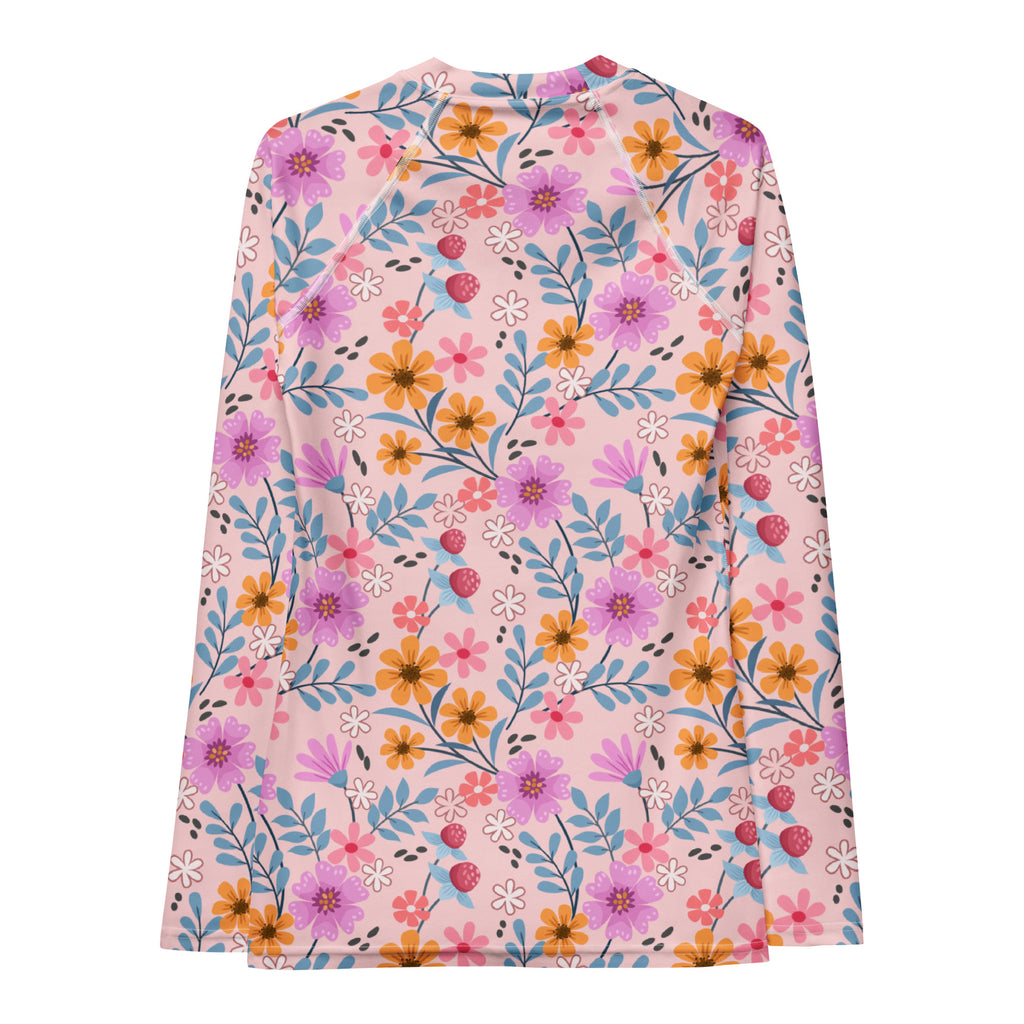 Women's Pink Floral Long Sleeve Rash Guard Swim Shirt – Buttery Soft, Sun Safe UPF 50+ Protection, Quick Dry & 4-Way Stretch Comfort