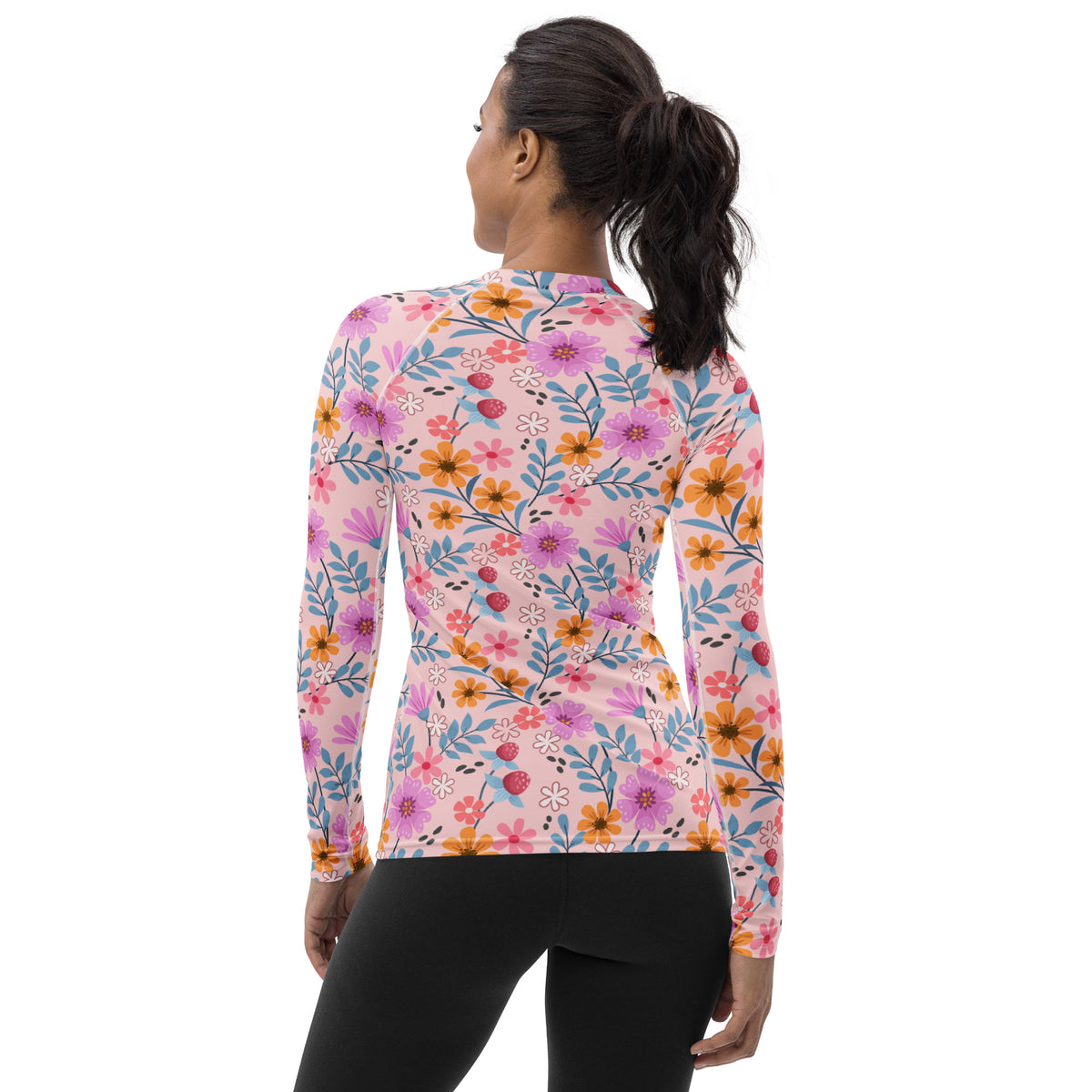 Women's Pink Floral Long Sleeve Rash Guard Swim Shirt – Buttery Soft, Sun Safe UPF 50+ Protection, Quick Dry & 4-Way Stretch Comfort